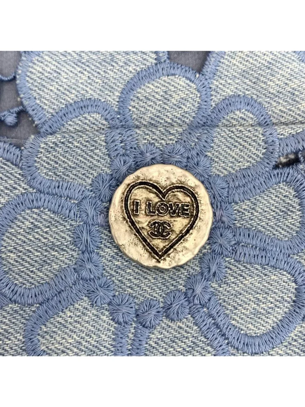 Chanel Blue Camellia Lace Embroidered Cotton Jacket